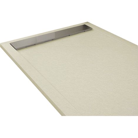 Mineralguss-Duschwanne extra flach RIBERA Schieferoptik BEIGE 90x140cm Ablaufschutz in chrom (1/5)