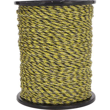 1 x fil pour clôture électrique, 400 m, acier inoxydable + PE, jaune vif, faible résistance, réutilisable, pour chevaux bovins moutons chiens