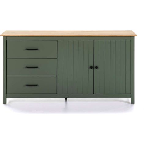 Aparador 2 puertas 3 cajones Mariana acabado verde, 80 cm(alto) 150 cm(ancho) 40 cm(largo) (1/5)