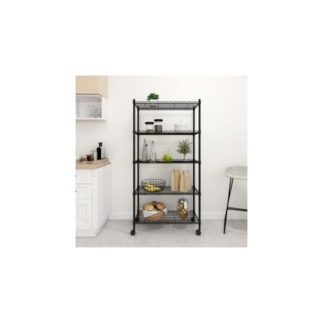 Étagère de rangement 5 niveaux roues 75x35x155 Noir 250 kg (1/5)