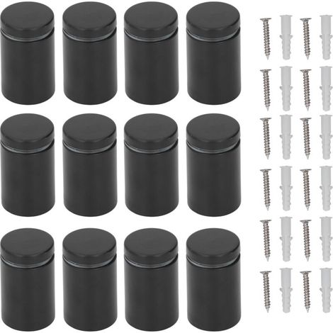 Vis de fixation murale en acier inoxydable, 12 pièces, support publicitaire, clou en verre acrylique noir (1/5)