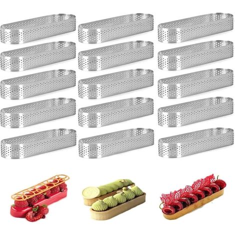 15 Pcs Stainless Steel Oval Perforated Tart Mold for Cake Mousse Pie Quiche (1/5)