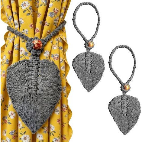 Juego de 2 alzapaños de cortina estilo boho，natural，madera，gris (1/5)