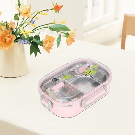 Tragbare Bento-Box aus Edelstahl 304, 650 ml, auslaufsicherer Lebensmittelbehälter für Schüler und Kinder, rosa (1/5)
