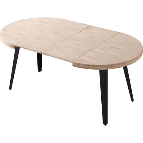 Mesa Salón Comedor Redonda Extensible Bali Color Roble Nordish y Negro 76x100-180x100 cm (1/5)