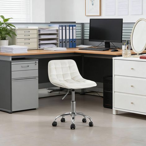 Sedia da ufficio girevole in velluto crema bianco con schienale ergonomico, base a 5 razze e ruote (1/5)
