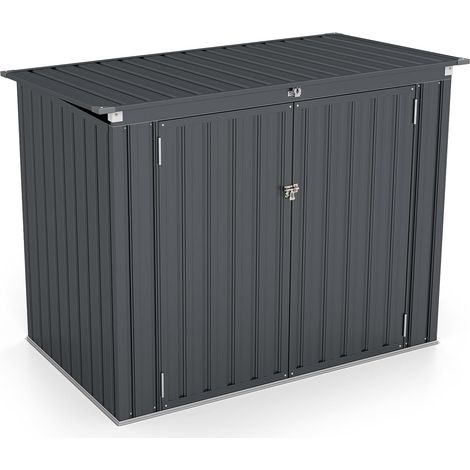 GOPLUS Abri de Jardin en Metal avec Portes - Cabane à Outils(1,72m²,sans base,Gris - Toit plat)