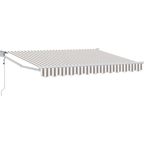 Store banne motorisé rétractable gris clair et blanc (1/5)