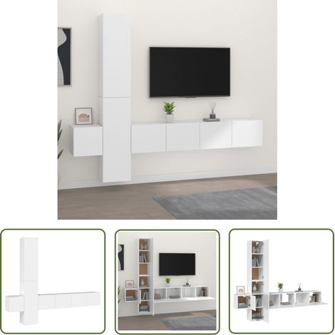 The Living Store Ensemble de meubles TV 5 pcs Blanc Bois d'ingénierie - Meuble Tv - Meuble Tv Mural - Rangement Tv - Ensemble Meuble Tv - Salon (1/5)