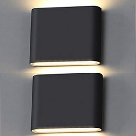 Juego de 2 apliques LED de pared para exterior, 6 W, modernos apliques LED de aluminio, para interior y exterior, IP65, blanco cálido 3000 K (negro) (1/5)