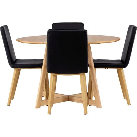 Yakidon Essgruppe Esstisch mit Auszug braun 4 Stühle PU-Kunstleder schwarz. (1/4)