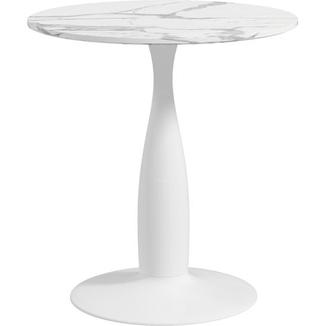 Table de salle à manger ronde, acier thermolaqué, MDF mélaminé, pieds antidérapants, 70 x 74 cm, blanche (1/5)