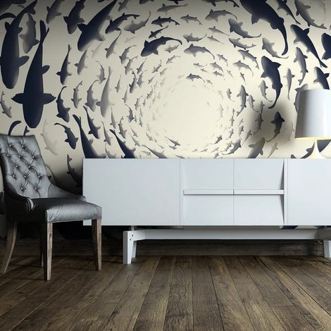 Papier peint tourbillon de poisson - 150 x 105 cm