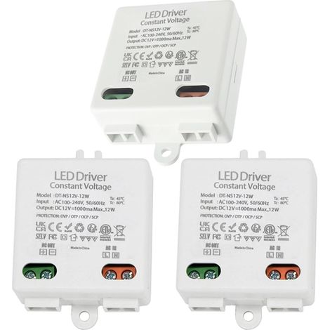Lot de 3 transformateurs LED Mini 12 V/CC, 12 V/DC 12 W Pilote LED - pilote CC - 0-10 W - Mini transformateur 2 - Lampes LED - Transformateur électronique (1/5)