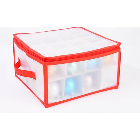 Boîte De Rangement Pour Ornements De Noël - Boîte En Plastique Rigide Avec Compartiments Réglables - 30x30x15 cm - Transparent Et Vert - 1 Pièce (1/5)