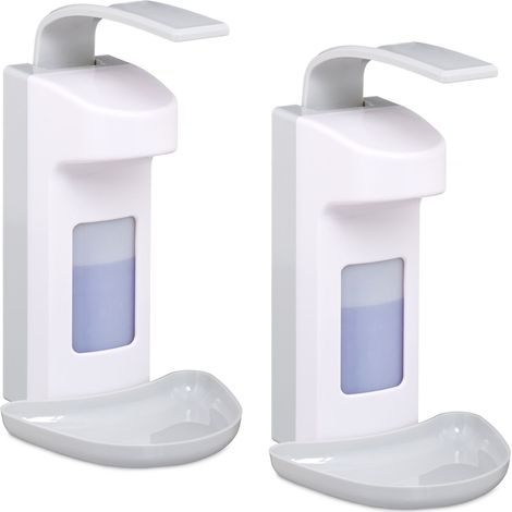 Relaxdays Set 2 Dispensadores de Jabón de Pared, 500 ml, Dosificadores Industriales Gel Desinfectante, Gris y Blanco