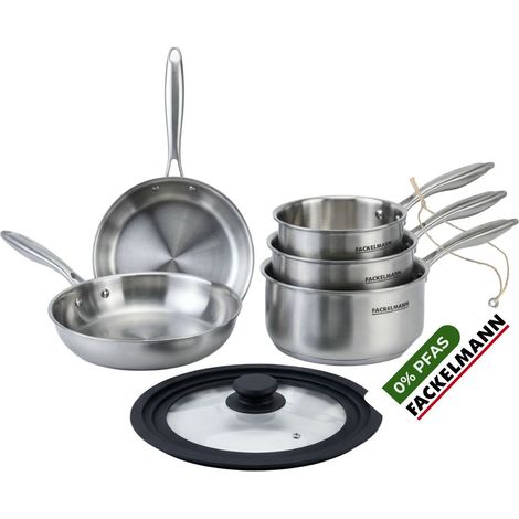 Poêles à Frire 20 et 24 cm, Casseroles 14 16 et 18 cm inox 18/10 Triply et couvercle Fackelmann Vita3 (1/5)