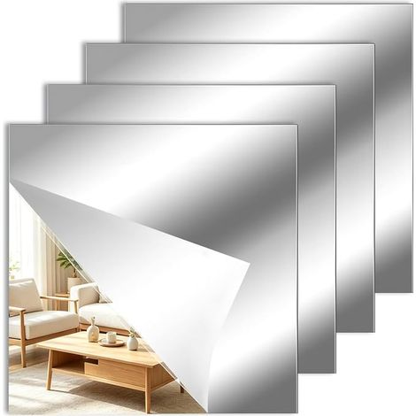 4 Pièces Miroir Mural Autocollant 30 X 30 cm,Miroir Acrylique Carré Flexible Autocollant Antidéflagrant,Stickers Long Miroirs,Décoration Murale sans Cadre pour Salle de Bain,Salon,Chambre (1/5)