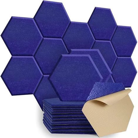 12 self-adhesive acoustic panels, high-density soundproofing foam, hexagonal acoustic panels, soundproofing, dark blue (1/5)