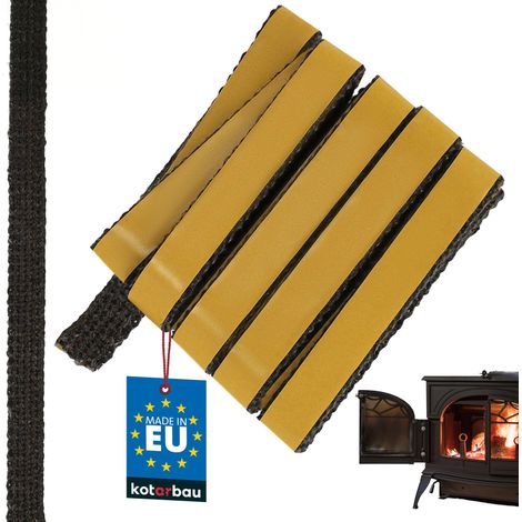 KOTARBAU® Joint Insert Cheminée - Joint Poêle À Bois - 18 x 3 mm - Fibre de Verre - 2,5 m - Noir - Résistant à la Chaleur - Autocollant (1/5)