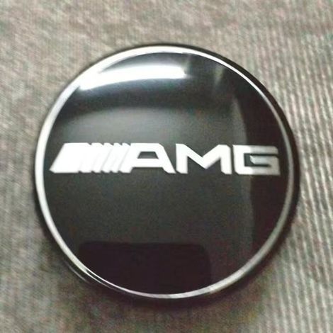 Satz mit 4 Radnabenkappen (75 mm) für Mercedes CE GLK GLC CLS ML ABR, AMG Sport-Design, Felgenmittenemblem, 4 Stück, Schwarz, Chrom, Silber, Rot (1/2)