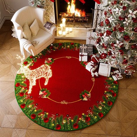 Tapis de sapin de Noël en fausse fourrure 60x60cm avec motif horloge, tapis de sapin en velours pour sapin de Noël (1/5)