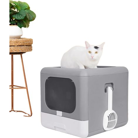 Bac à litière pour chat, design pliable, tiroir pour pelle à litière
