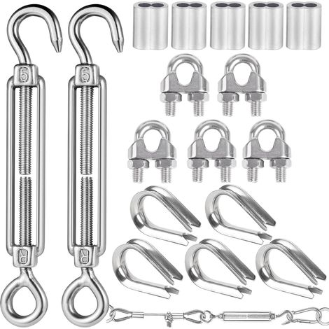 M5 Stainless Steel Cable Tensioner Kit, 17 Pieces Stainless Steel Tensioner for Fixing Shade, Climbing Plants, Garden Fence, Clothesline, Outdoor String Lights, Linen Rope (1/5)