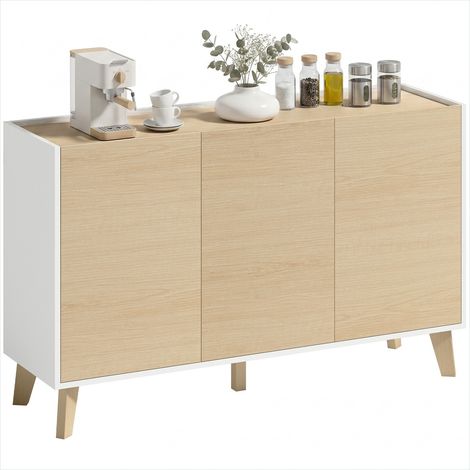 Buffet scandinave 3 portes fermeture douce, finition bois blanc, 120 cm (1/5)