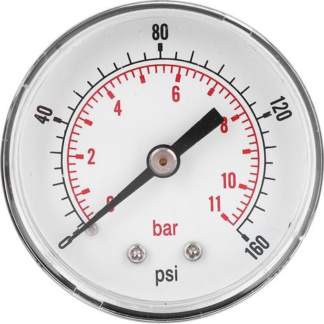 Manomètre 50mm cadran 1/4 BSPT raccord arrière pour air eau huile gaz (0-160PSI 0-11Bar) (1/5)