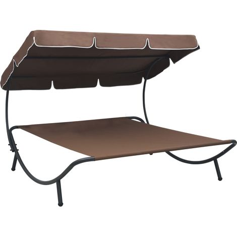 Sun Lounger Brown Oxford fabric Double Durable Chaise Lounge vidaXL (1/5)