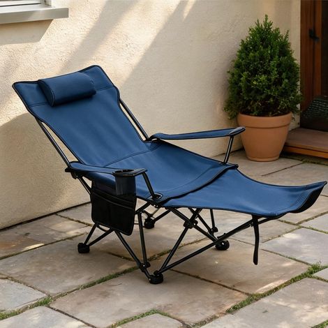 Chaise pliante de camping bleue avec repose-pieds extensible (1/5)