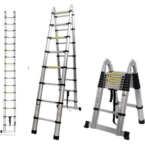 Mult-Purpose Telescopic Folding Ladder 2.6m/3.2m/3.8m/5m Aluminium Extension Ladder A-Frame/Straight Ladder, EN131 (A-Frame, 5m)