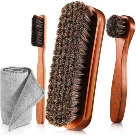Kit de Nettoyage&Entretien Cuir Premium 4 Pièces Poils de Cheval 100% Applicateurs,Brosses Brillantage&Chiffon Microfibre pour Chaussures,Bottes,Sacs Cuir&Suède,Voiture (1/5)
