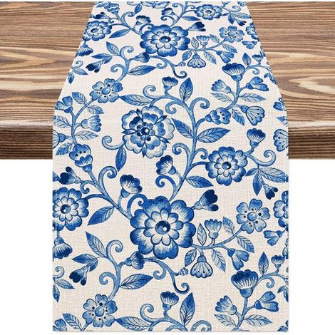Tovaglia con fiori primaverili, tovaglia pasquale, lino di alta qualità, decorazione primaverile per cucina, sala da pranzo e feste, 33 x 183 cm (1/5)