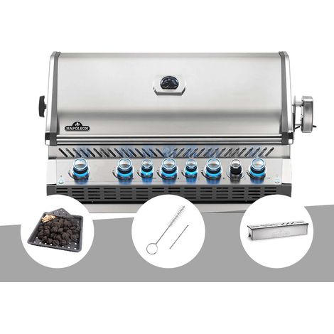 Barbecue gaz encastrable Prestige Pro 665 inox 5 brûleurs + Plateau charbon + Brosse brûleur + Boîtier de fumage - Napoléon