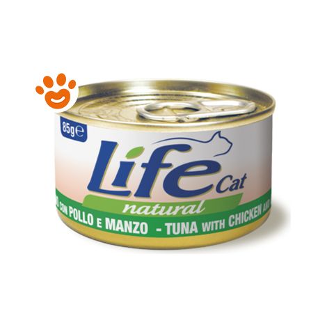 Life Cat Natural Tonno con Pollo e Manzo - Life Cat Natural Tonno con Pollo e Manzo - Lattina da 85 gr