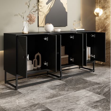 Aparador 160x38x75.5 cm negro en tablero de partículas con 3 puertas dobles y gran capacidad (1/5)