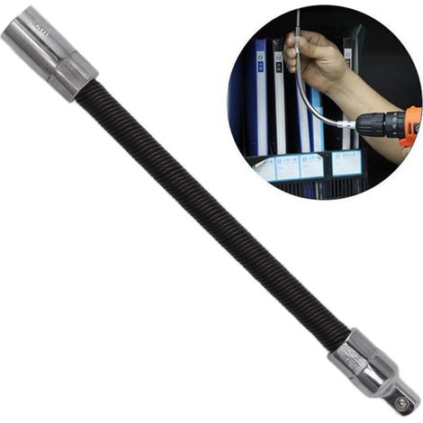 [Extensión flexible para llaves] Extensión de eje flexible universal Mano Expert de 1/4" negra para taller - Herramienta de metal de alta calidad, antideslizante, flexible, de alta torsión (1/5)