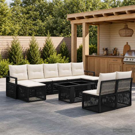 vidaXL Set Divano da Giardino 10 pz Nero e Bianco Crema polyrattan (1/5)