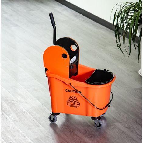 Carrello pulizie 54x41x91,5 cm plastica nero/arancione con strizzatore, mobile – MEUBLIV (1/5)