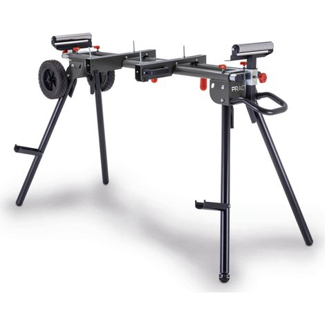 Practixx Support de scies PX-UG-2000R - Extensible 1185-2000mm - Hauteur réglable 900/100mm - Guidage à roulette - Charge admissible 200 kg - Facilement transportable - Pour scies à onglets/radiales (1/3)