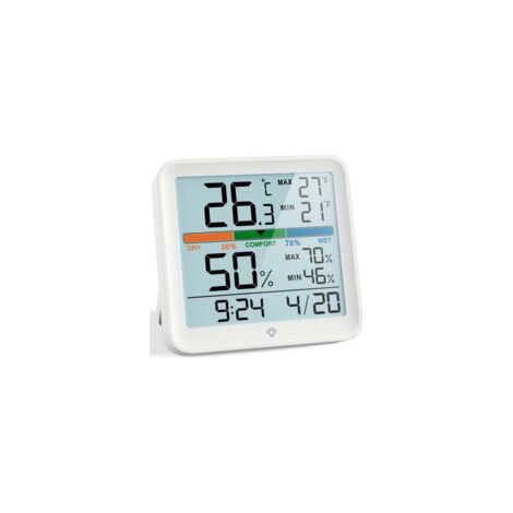 Thermomètre hygromètre numérique – Moniteur de température et d'humidité – Grand écran LCD rétroéclairé – Enregistrements max/min – Pour intérieur (1/5)