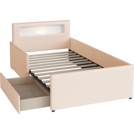 Letto per bambini imbottito 90 x 200 cm beige con luce notturna, USB e cassetti (1/5)