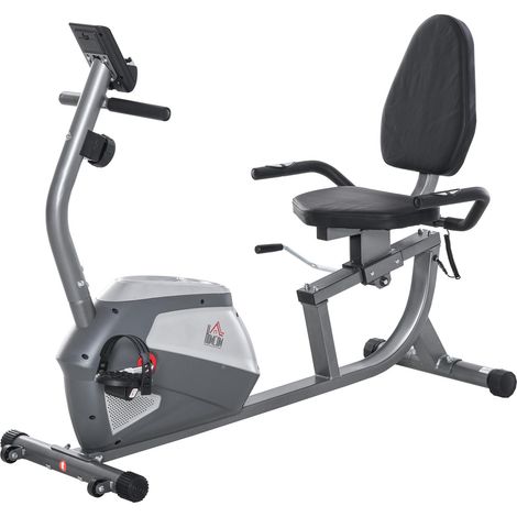 Vélo d’exercice semi-allongé, 8 résistances magnétiques, écran LCD cardio, dossier réglable, poids max 110 kg pour domicile. (1/5)