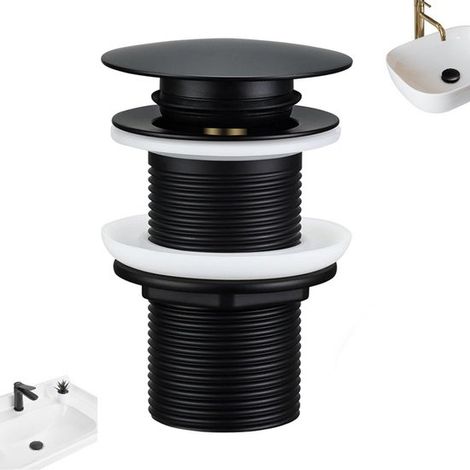 Bouchon de vidange à clapet en alliage de zinc noir - Bouchon de vidange pour lavabo - Noir - Bouchon de vidange pour évier de salle de bain - Bouchon à clapet noir sans rainure - Bouchon de vidange n (1/5)