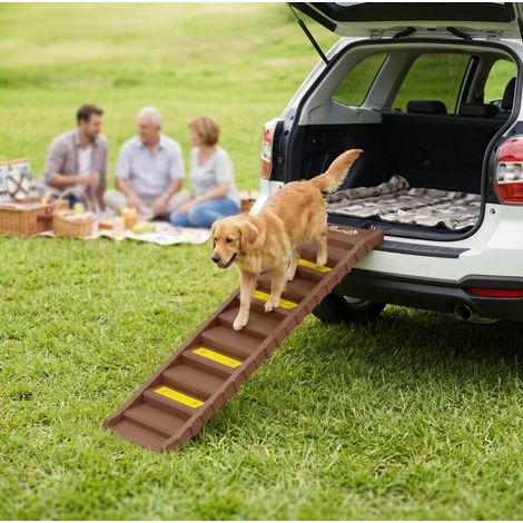 Rampa plegable para perros de 10 peldaños antideslizante, plástico marrón, hasta 25 kg OKMYHOME (1/5)