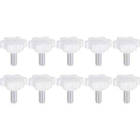 10 - Vis De Serrage - Bouton Étoilé - Filetage Mâle M6 - Tige 14mm Tête 25mm - Pour Machinerie Et Meubles - Blanc (1/5)