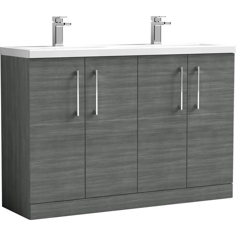 Nuie Arno Floor Standing 4-Door Vanity Unit with Double Ceramic Basin 1200mm Wide - Anthracite Woodgrain (1/5)