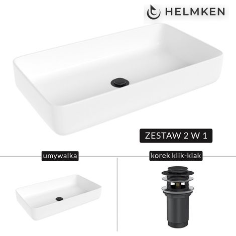 Lavabo da appoggio Helmken 48760000 (60x34) Bianco + Tappo Click-clack Nero opaco (1/5)